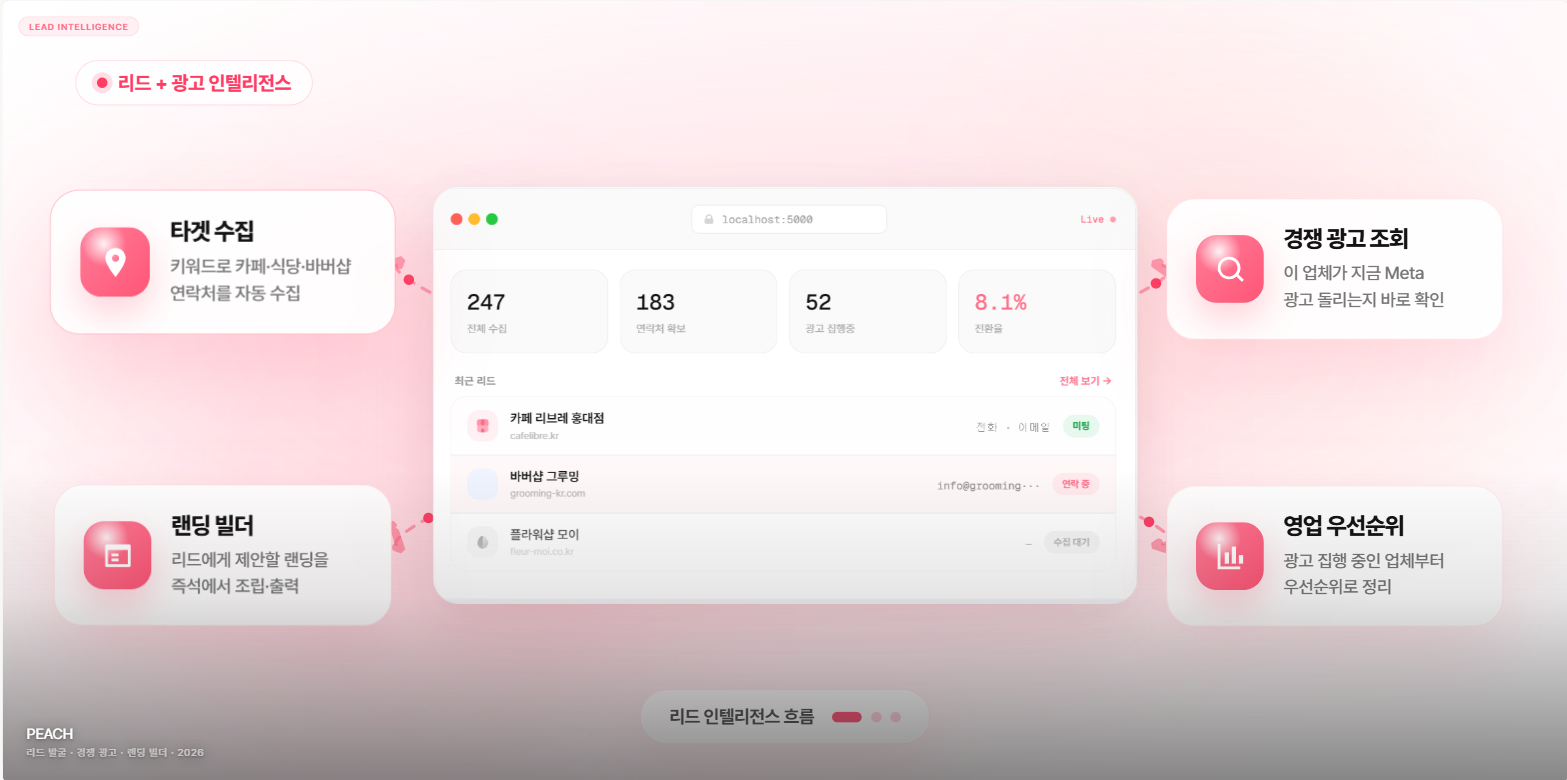 PEACH 리드 인텔리전스 카드 — 실제 포트폴리오 캡처